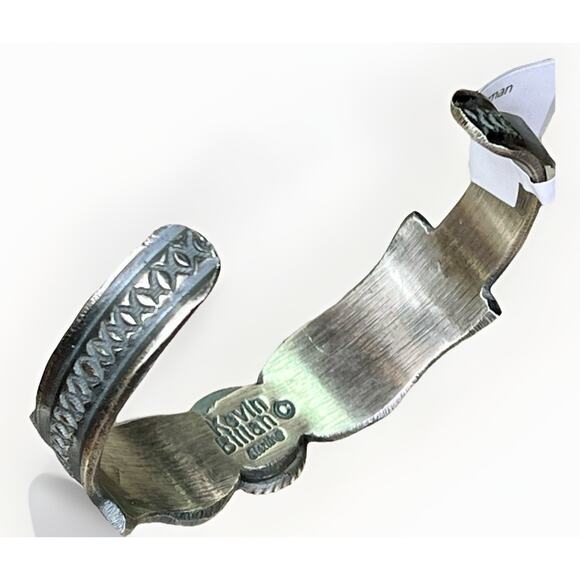 Native American NAVAJO Sterling Kingman Turquoise Cuff Bracelet by Kevin Billah - Picture 4 of 16